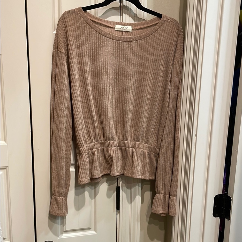 Elegant Tan Ribbed Women Top